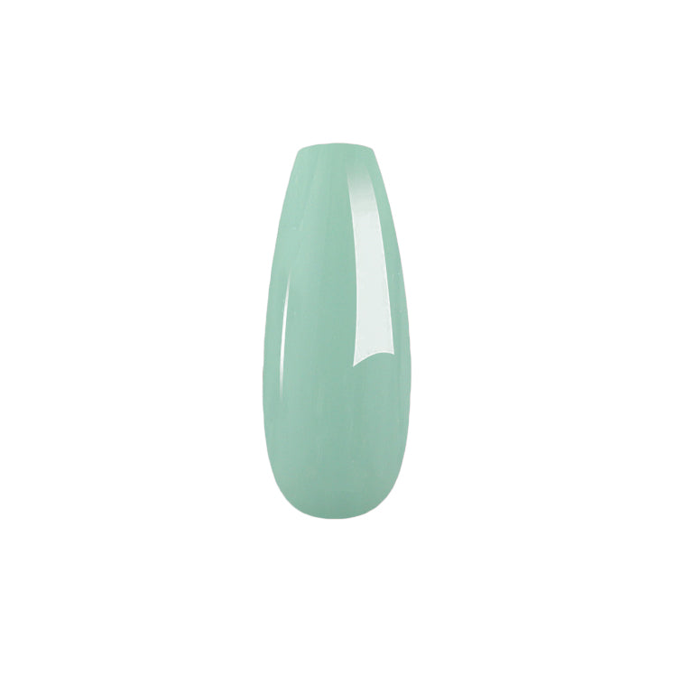 Smooth glossy light blue nail polish swatch with an elongated oval shape.
