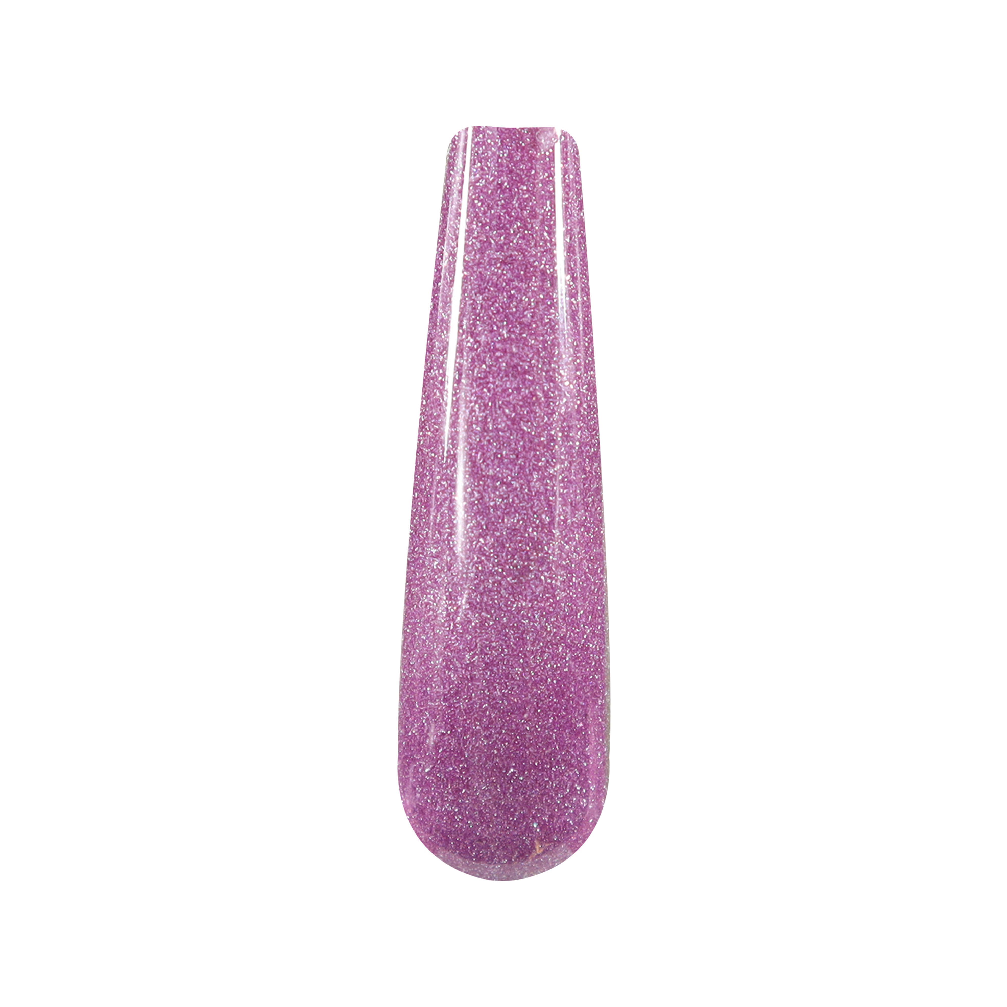 Purple dip powder nail swatch with fine glitter shimmer finish.