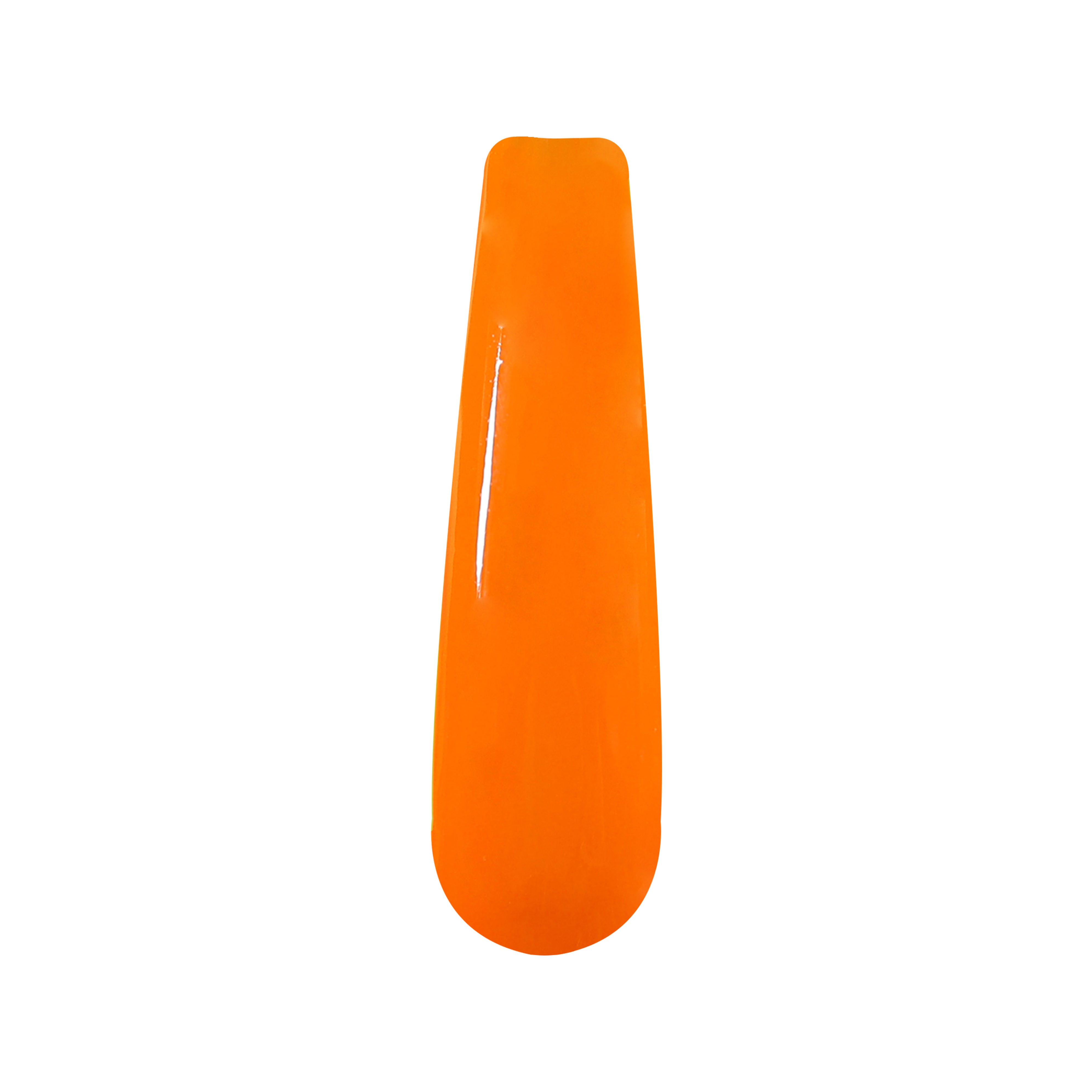 Bright neon orange solid dip powder nail polish swatch with glossy finish.