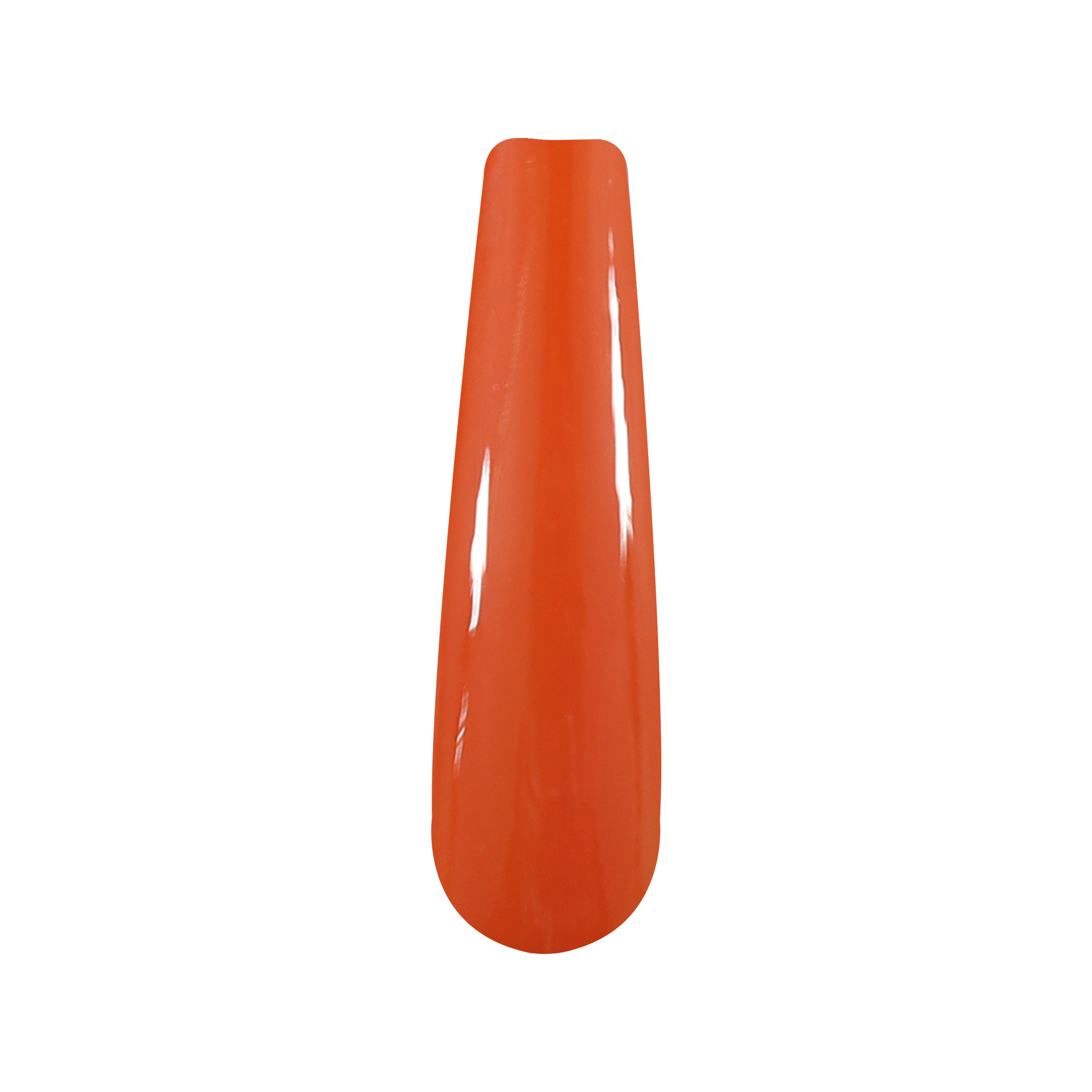 Glossy vibrant orange nail polish swatch with smooth, solid finish.