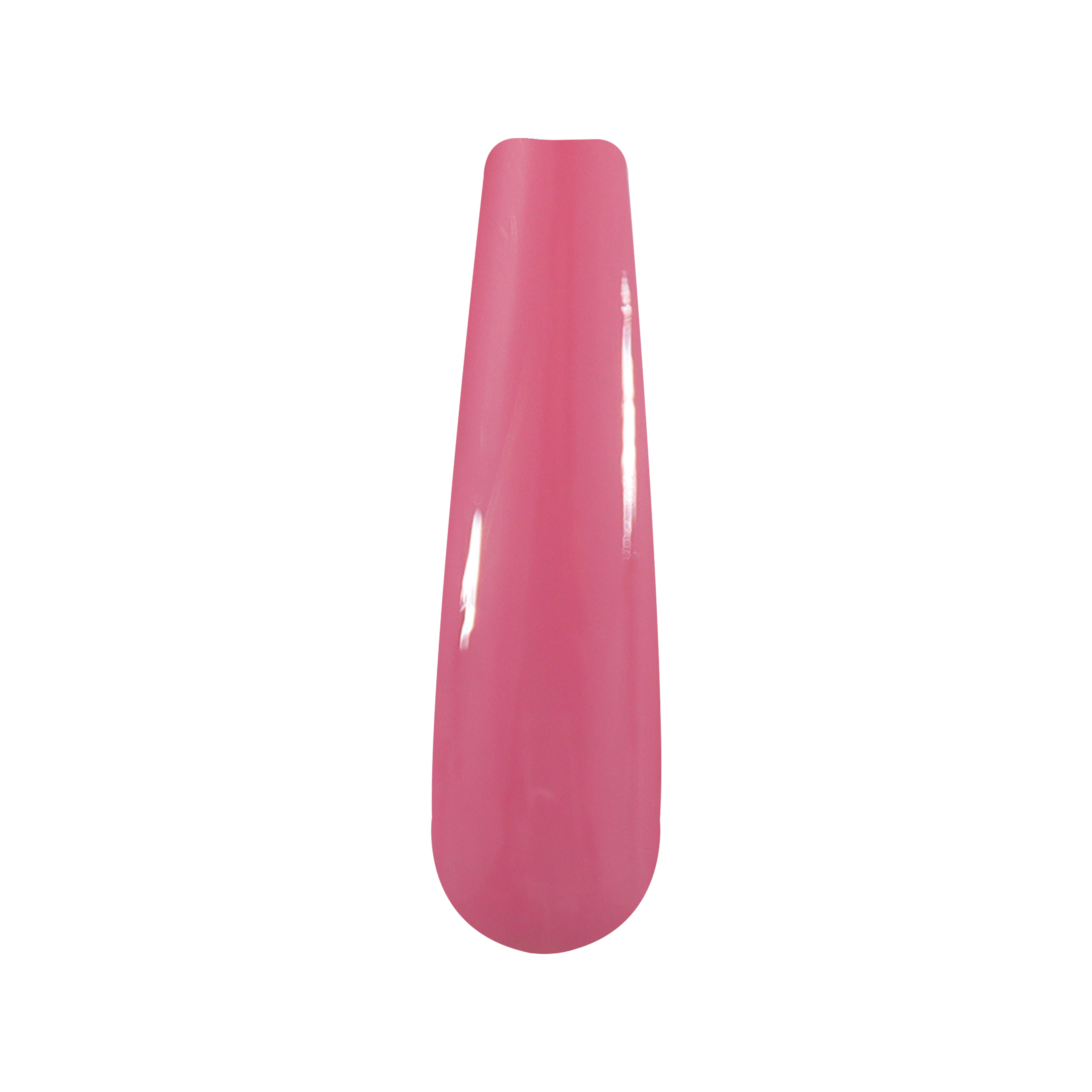 Glossy solid pink nail tip with a smooth, curved surface and rounded edge.
