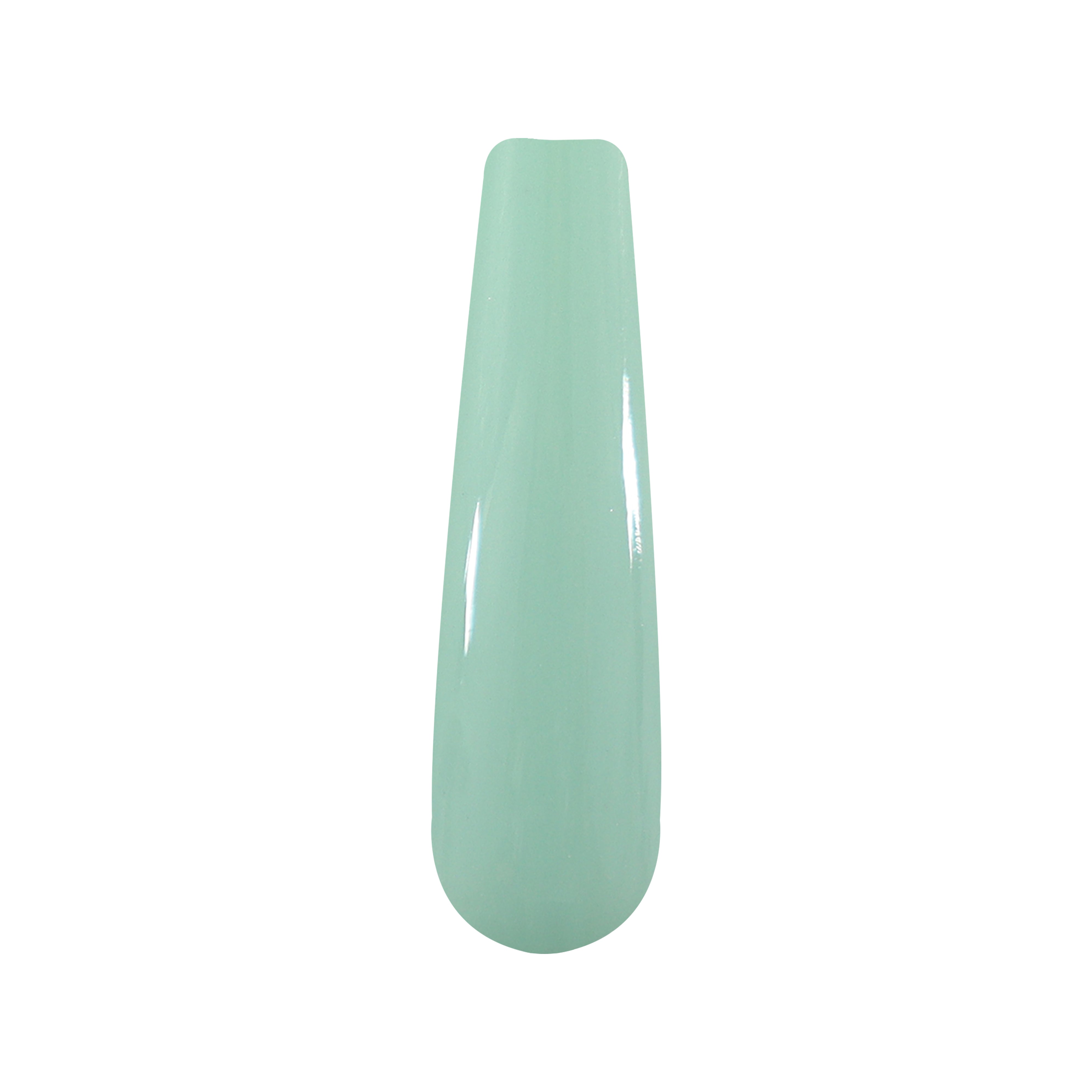 Glossy light blue solid dip powder nail swatch with smooth finish.