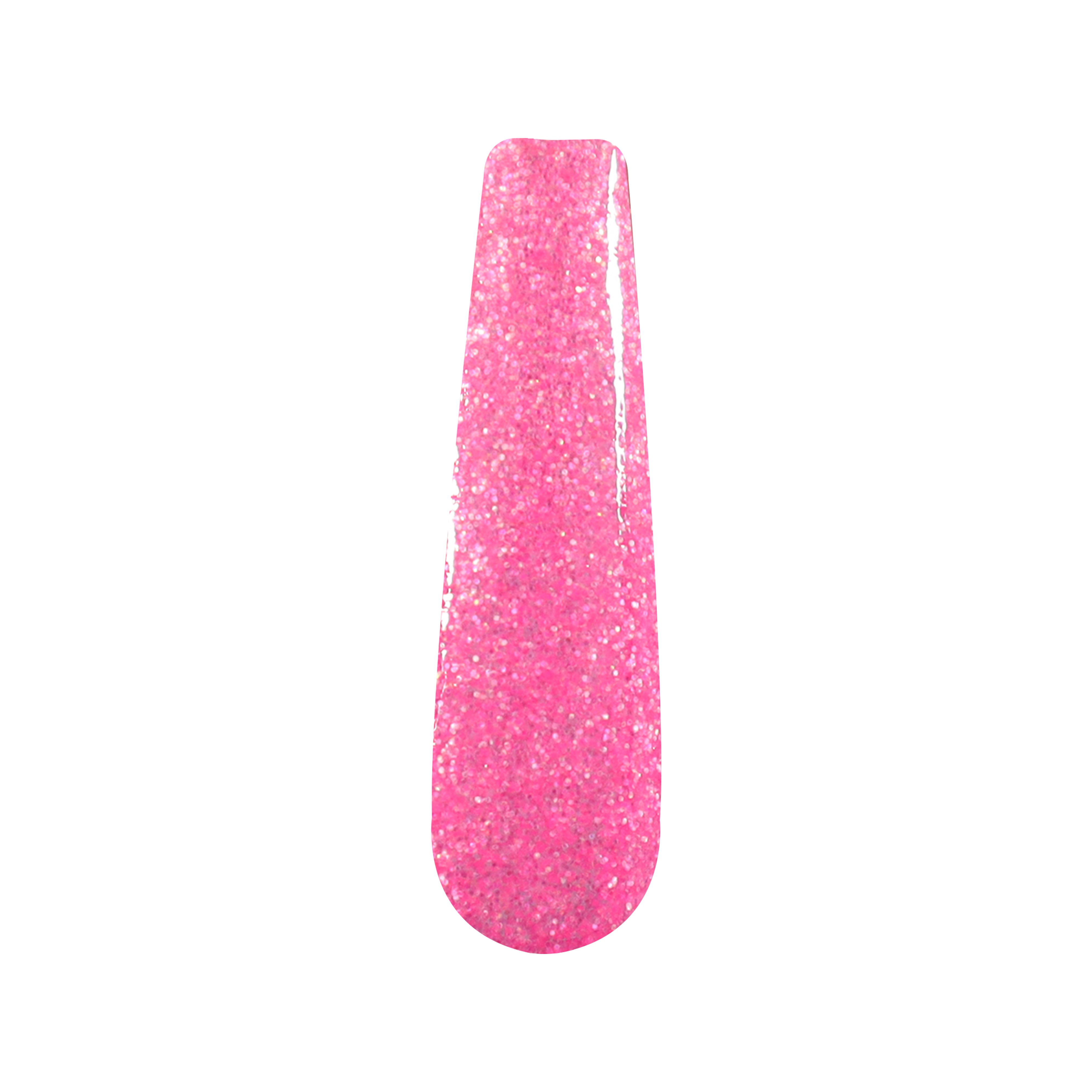 Bright pink nail dip powder with fine iridescent glitter shimmer.