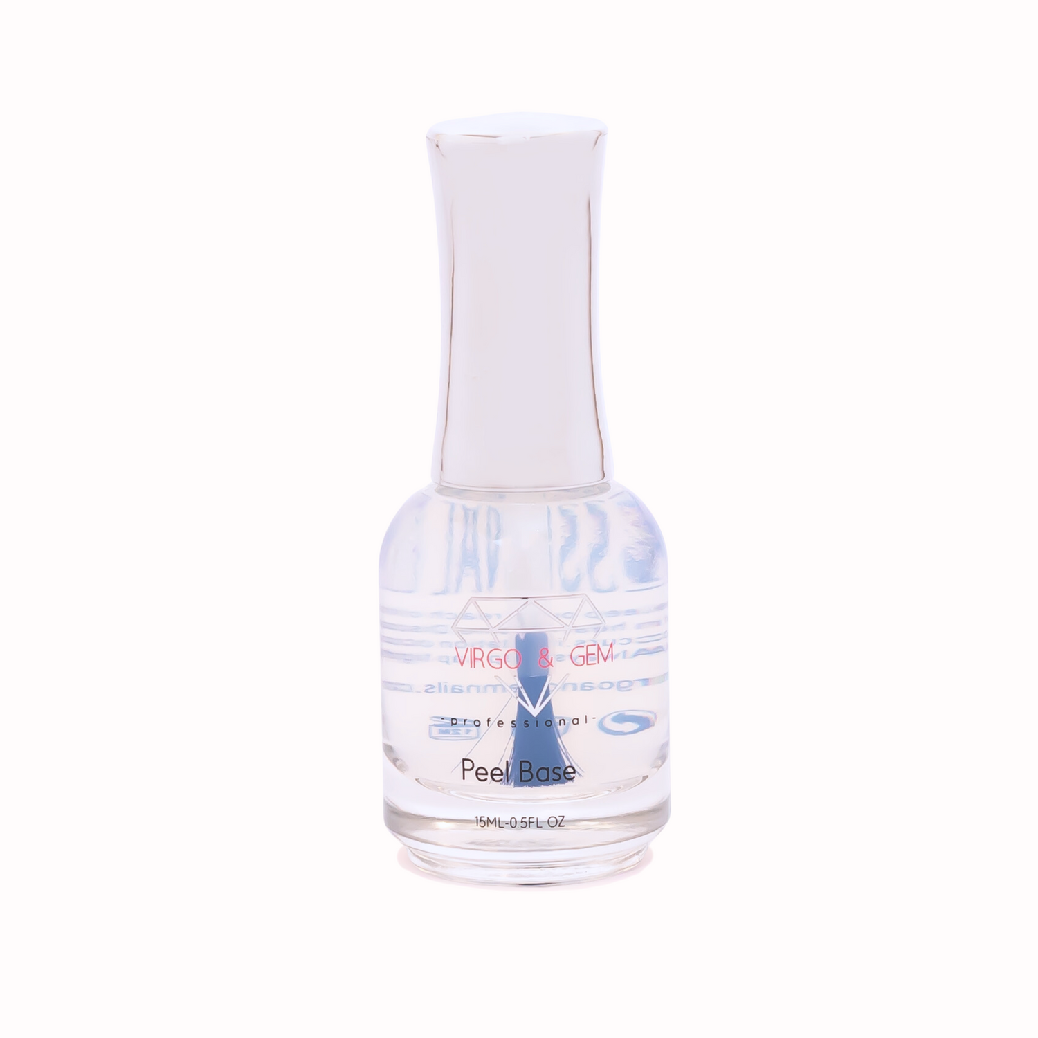 Clear nail polish bottle labeled Peel Base with white cap against white background.