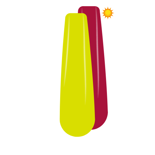 UV01 Bikini Bottom color-changing nail polish swatch yellow and burgundy under sun.