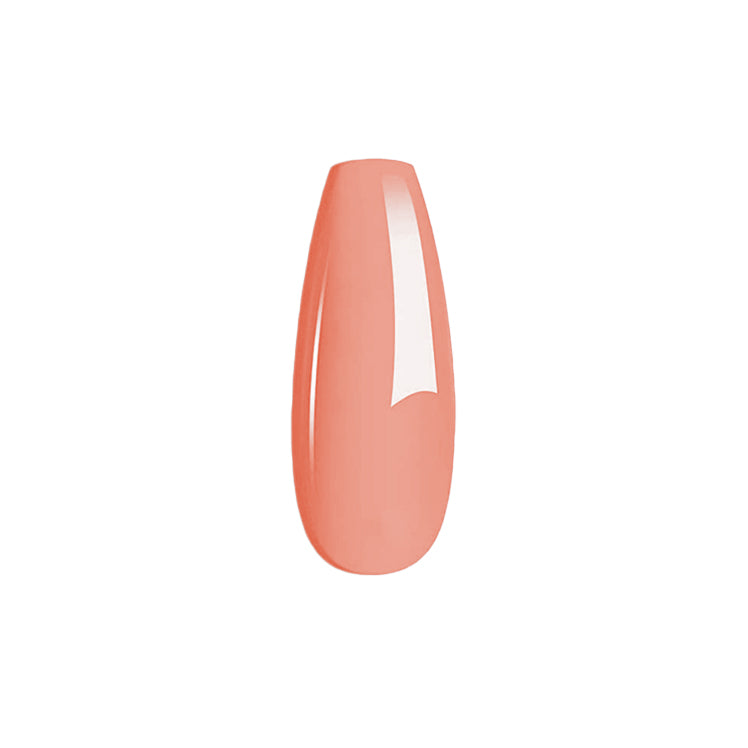 Glossy pastel coral nail polish swatch with smooth, solid finish.