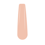 Soft nude pink nail swatch with glossy finish on a long coffin-shaped tip.
