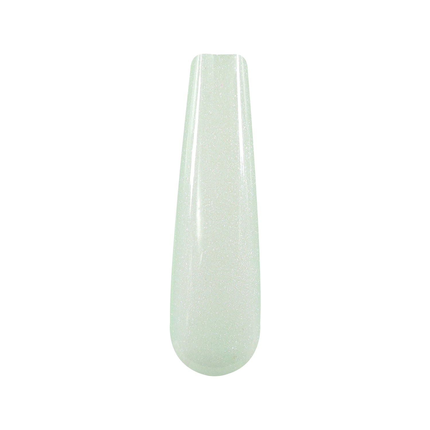 Glossy, translucent white nail swatch tip with a subtle shimmer finish.