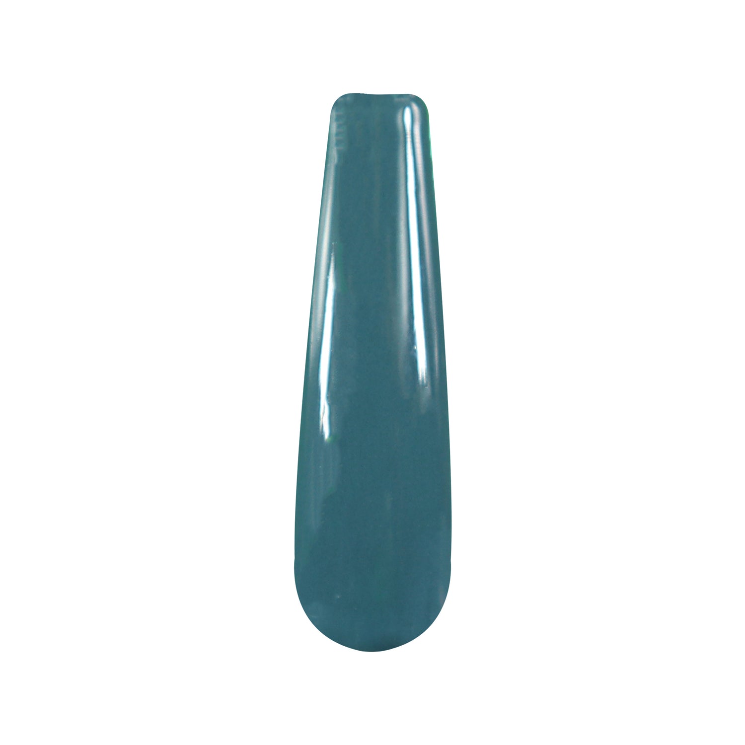 Glossy deep blue nail dip powder swatch on elongated oval tip.