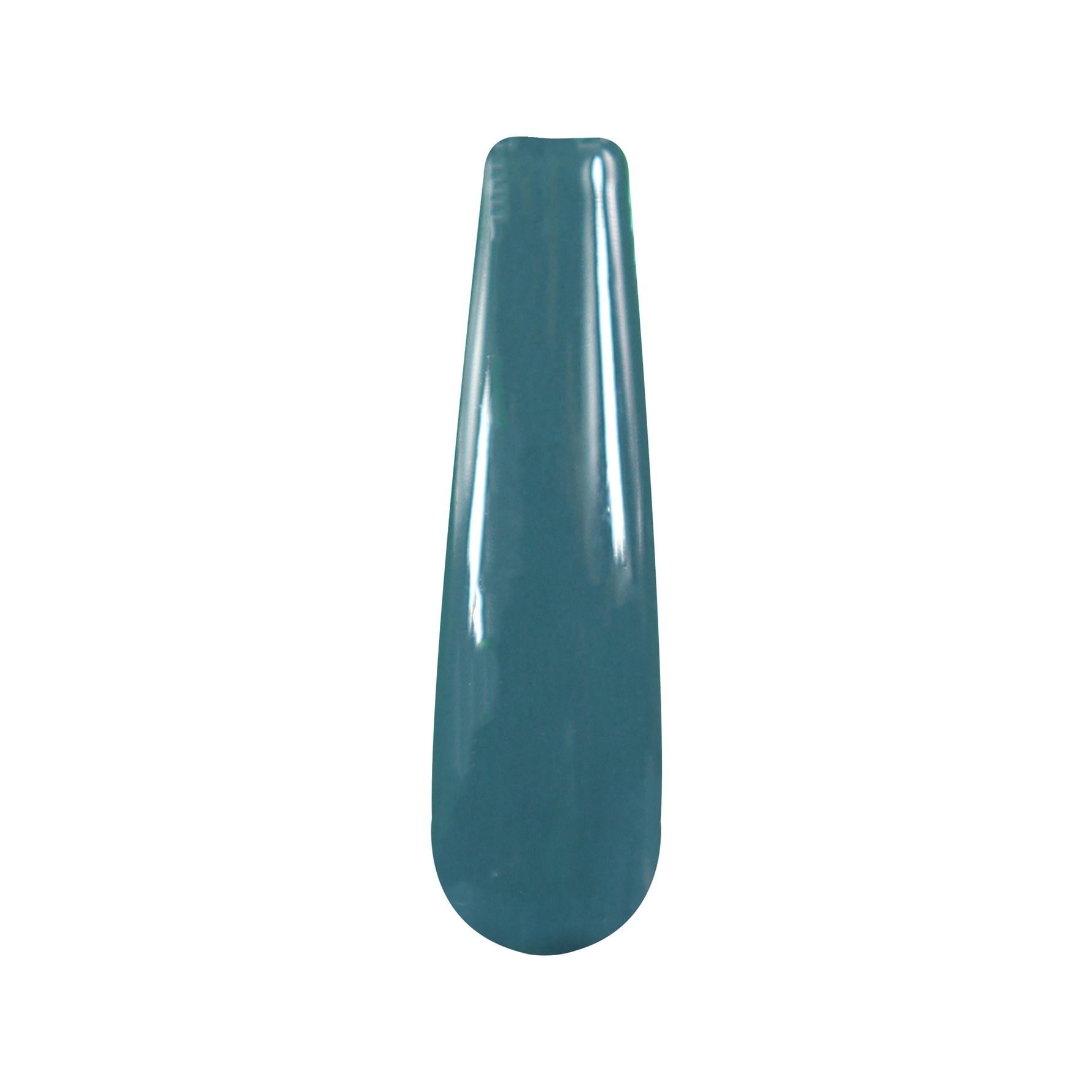 Glossy deep blue nail dip powder swatch on elongated oval tip.