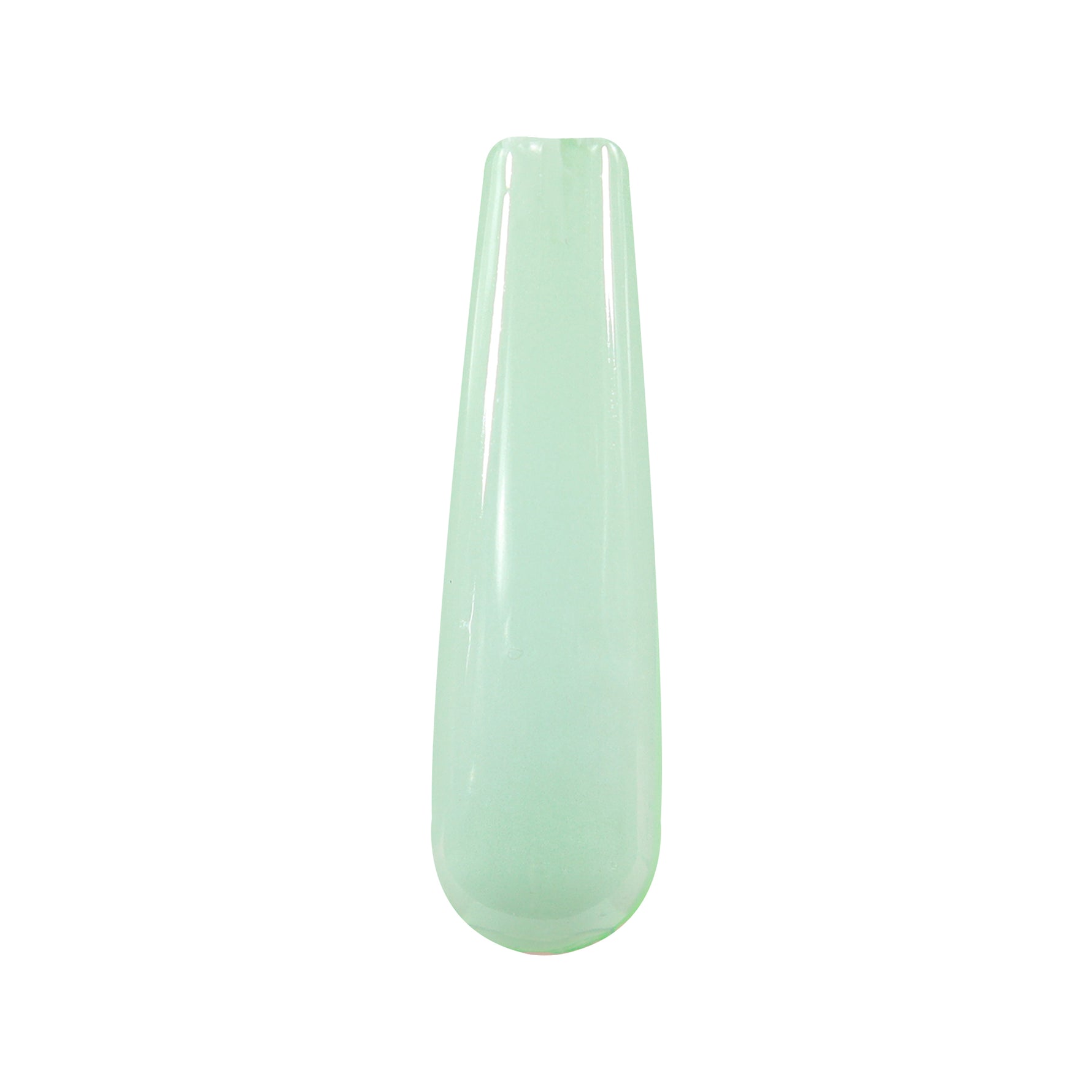 Glossy mint green dip powder swatch on clear plastic nail display stick.