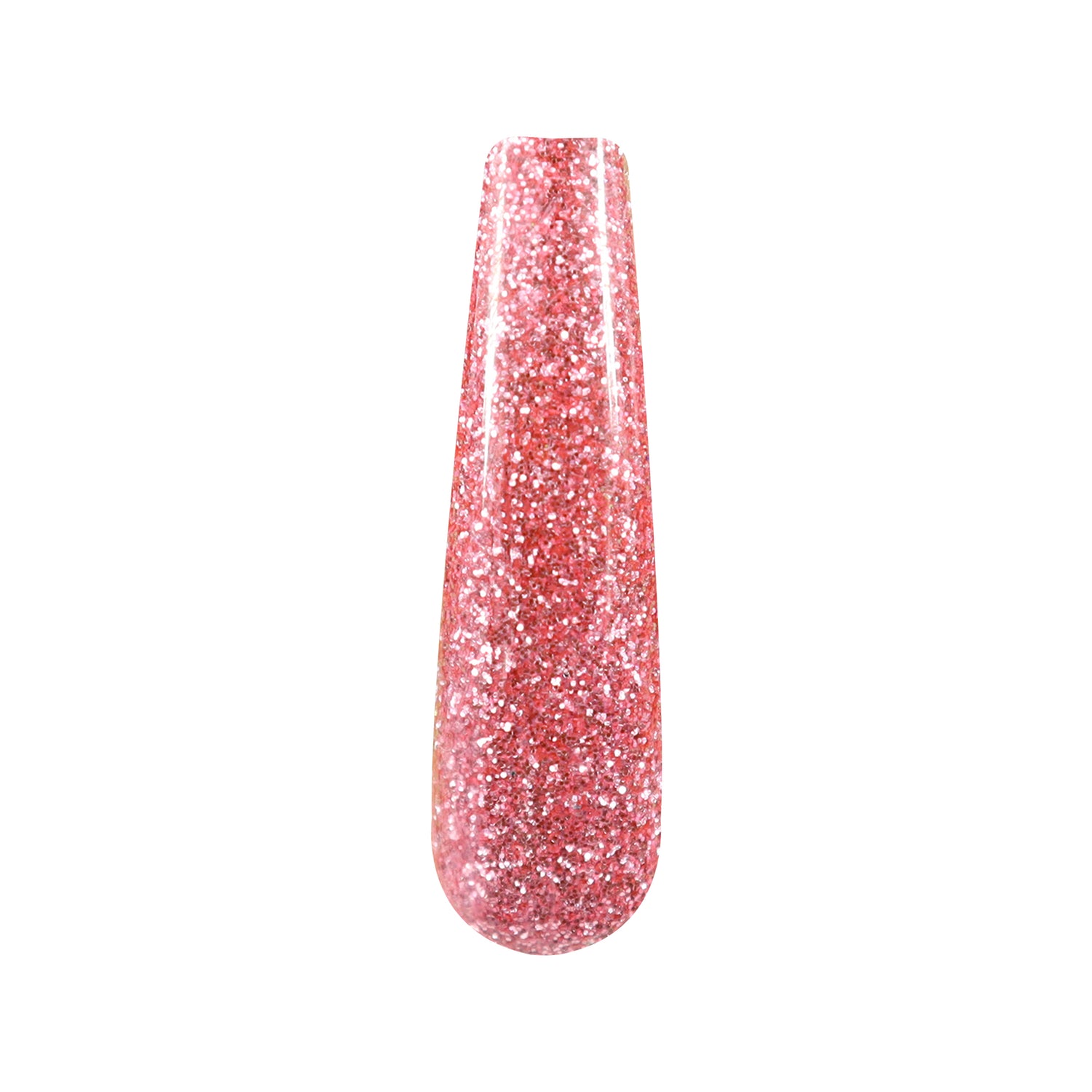 Pink rose gold fine glitter dip powder nail swatch with sparkling shimmer.