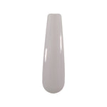 Glossy beige nude nail polish swatch with smooth, solid finish on tapered tip.