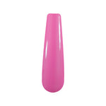 Glossy hot pink solid pastel dip powder nail swatch on elongated nail tip.