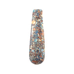 Nail dip powder swatch with chunky copper, blue, silver, and multicolor glitter blend.