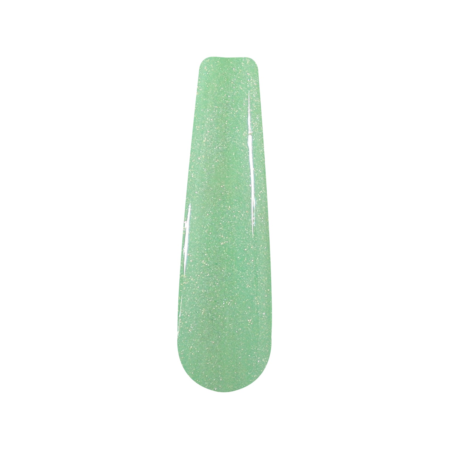 Mint green shimmering dip powder swatch with fine glitter shimmer finish.