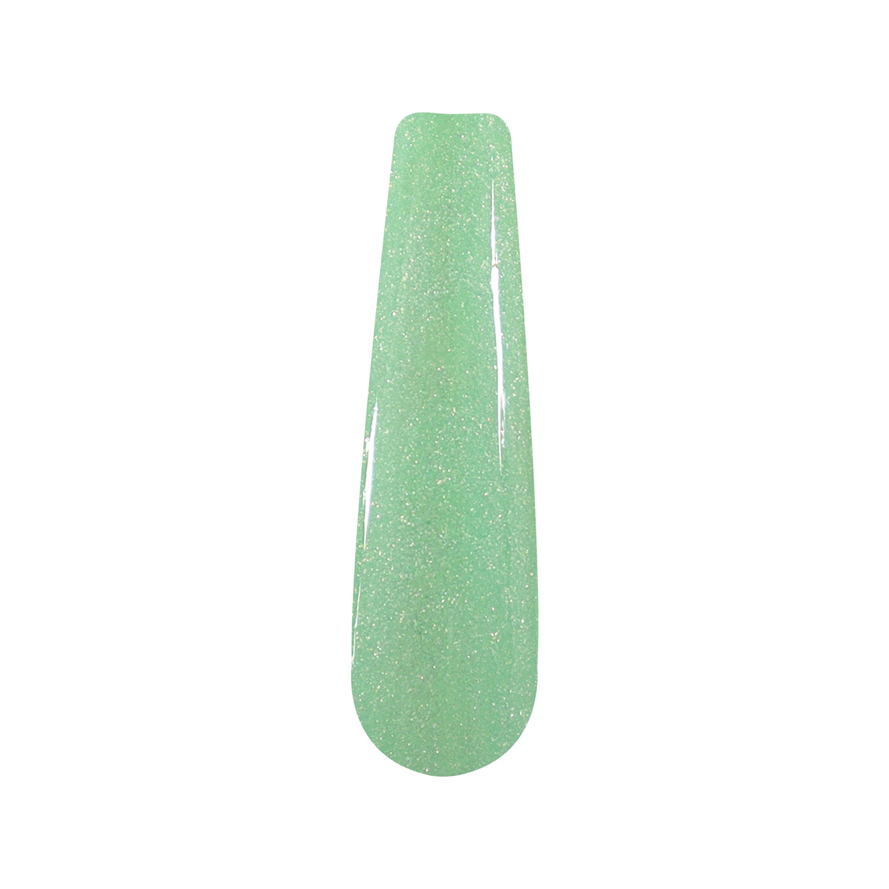 Mint green shimmering dip powder swatch with fine glitter shimmer finish.