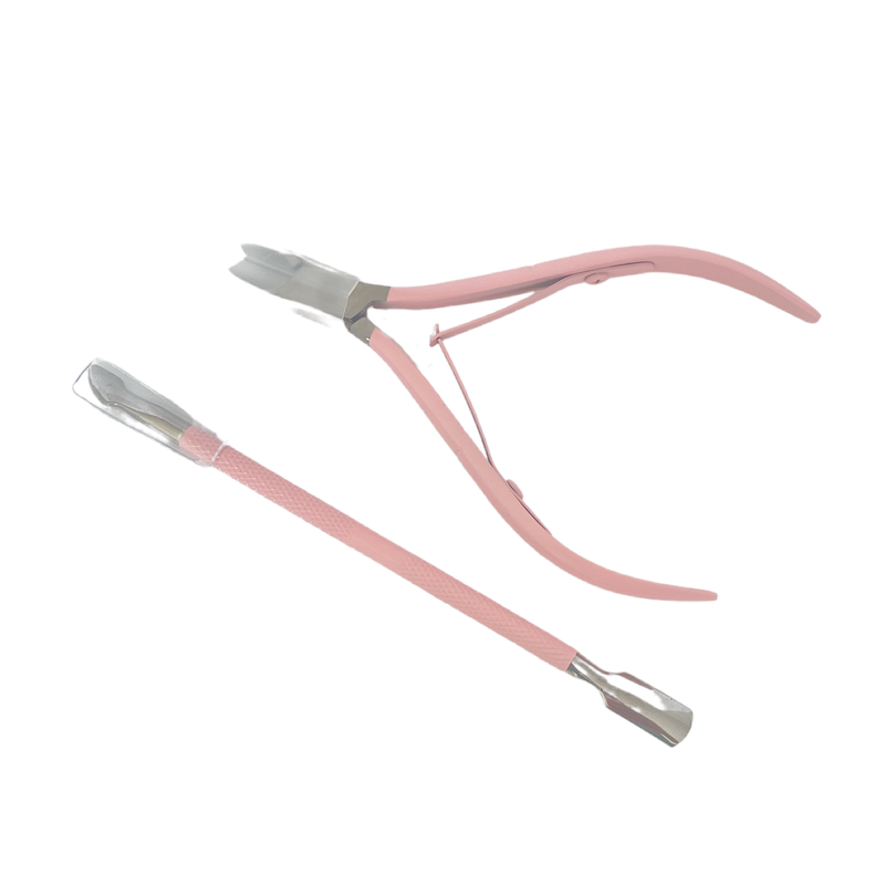 Metal Cuticle Clipper and Pusher - pink