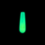 Neon green glow-in-the-dark nail dip powder sample on black background.