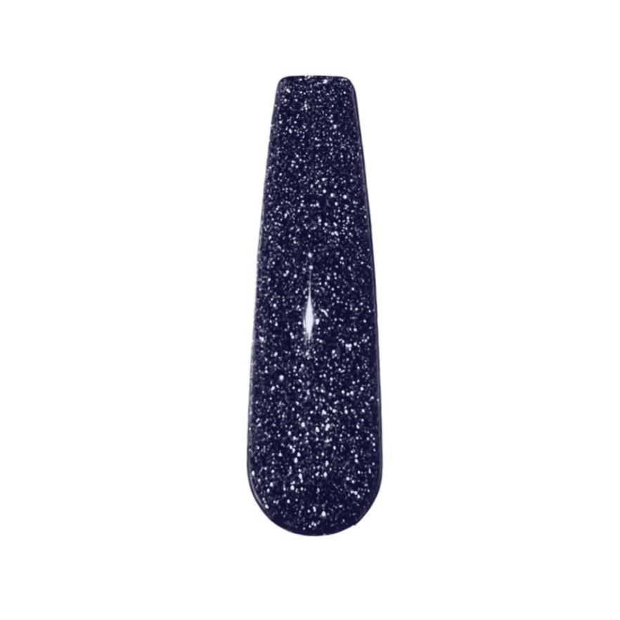 Dark glittery black nail tip with fine reflective silver sparkle.